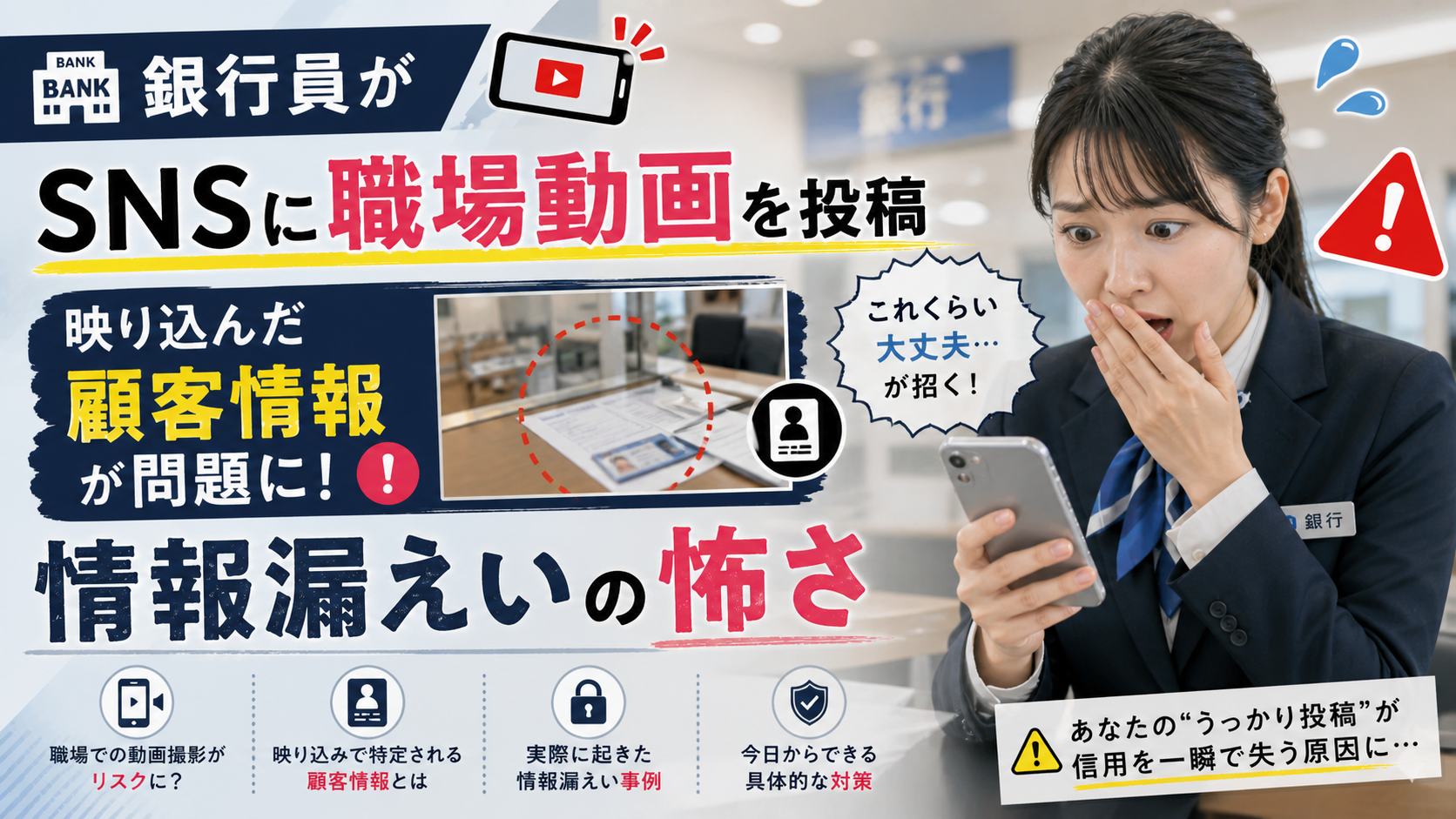 【銀行員がSNSに職場動画を投稿】映り込んだ顧客情報が問題に！「これくらい大丈夫」が招く情報漏えいの怖さ